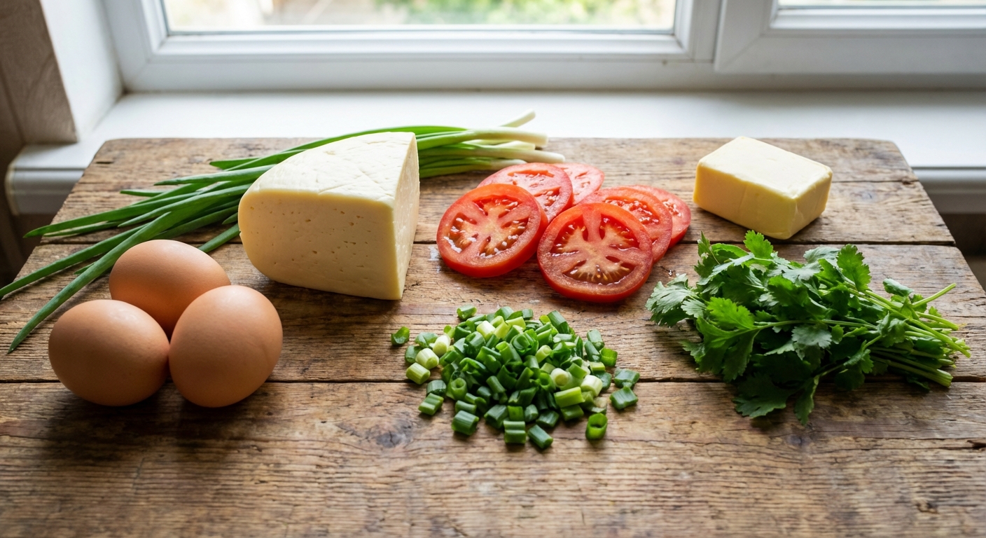 Кавказский омлет с сулугуни и зеленью 🌿🍅