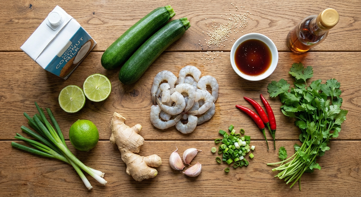 Кокосово‑лаймовые креветки с цукини‑лапшой 🍤🥥
