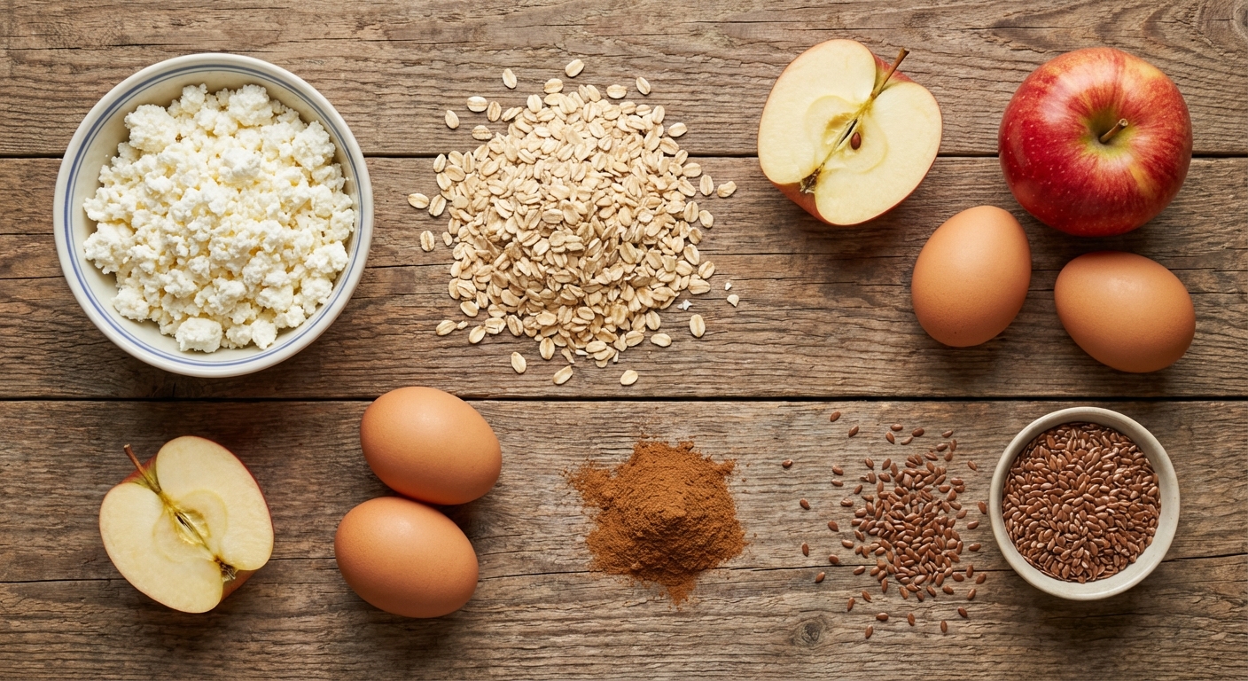 Запечённые творожно-овсяные маффины с яблоком 🍎