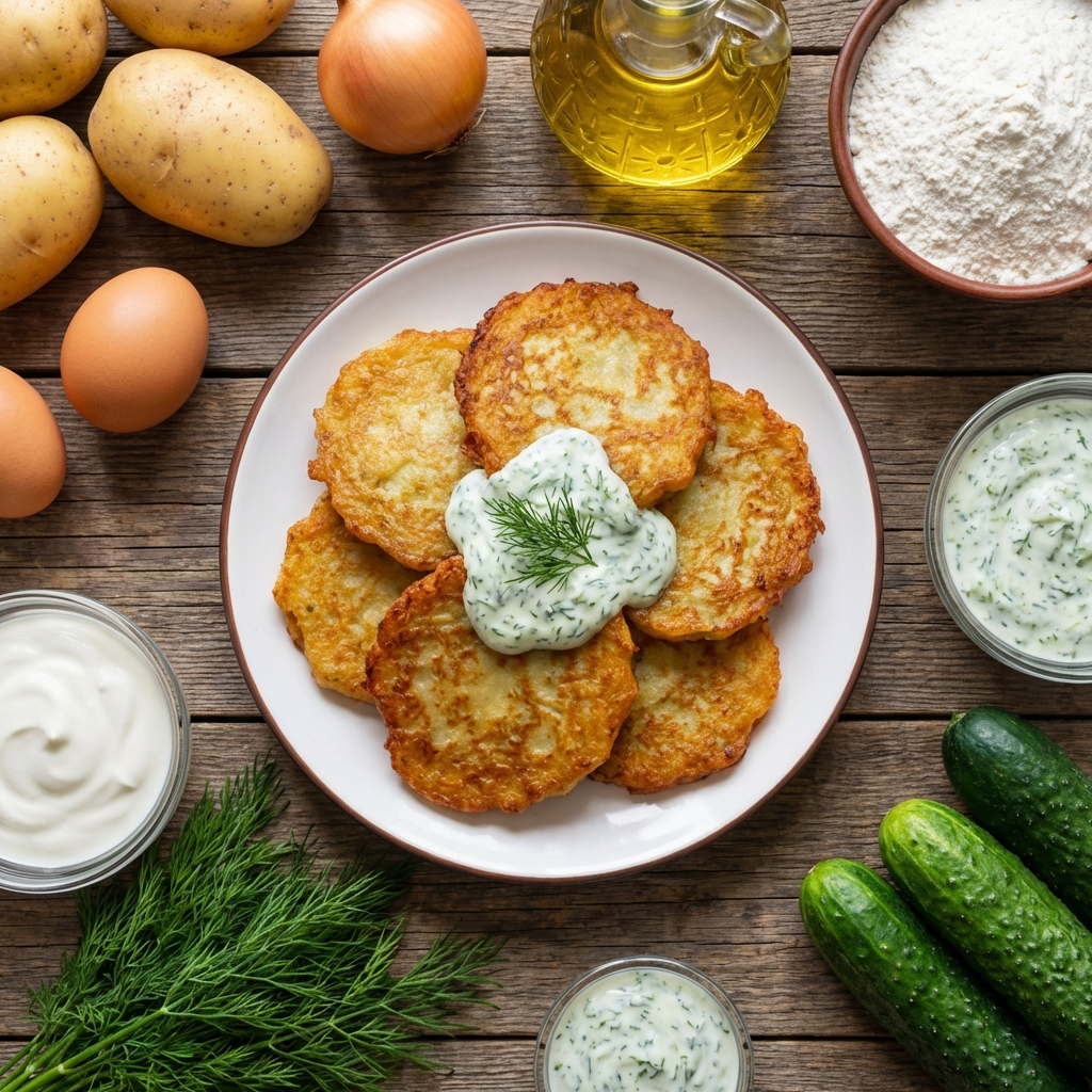 Тёплые деруны с зелёной сметаной 🥔🌿