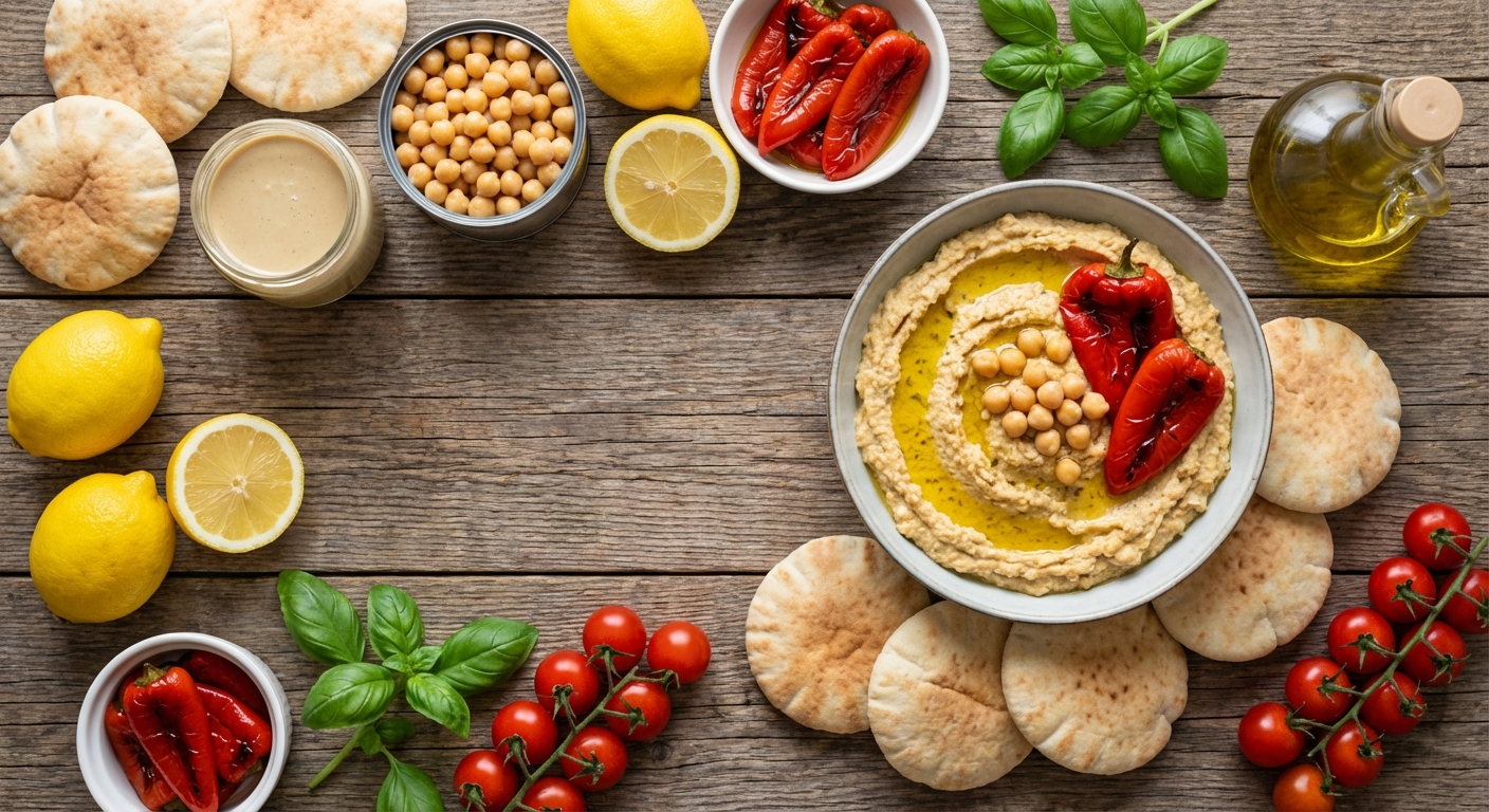 Мини‑питы с ароматным хумусом и печёным перцем 🫒🌶️