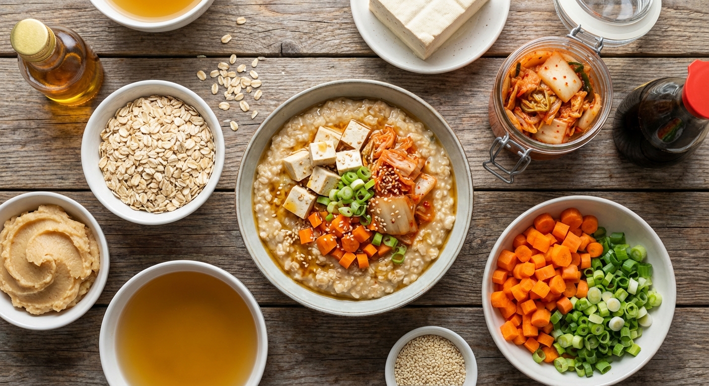 Мисо‑овсянка с кимчи и тофу 🌿🥣